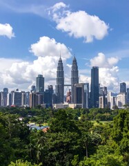 Fototapeta premium Cityscape with skyscrapers and greenery