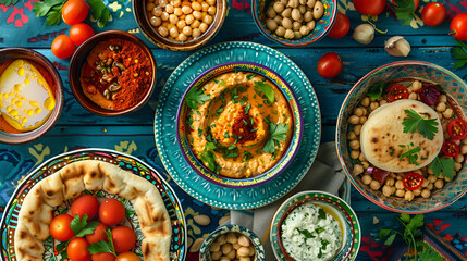 Hummus platter with vibrant colors and fresh ingredients for a delicious meal share