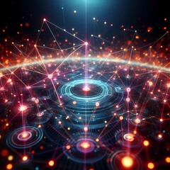 Obraz premium Glowing Network Graph with Particle Nodes