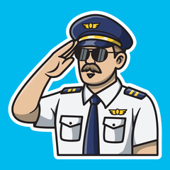 Cartoon Illustration of a Pilot Saluting