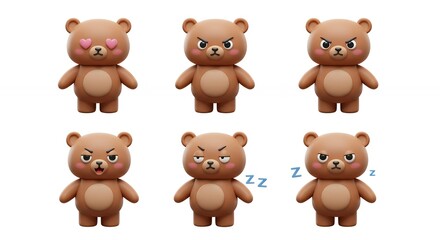 Fototapeta premium Set of cute cartoon teddy bear illustrations with various emotions