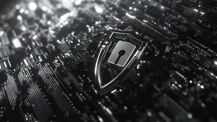 Close-up  of a digital lock, emphasizing the importance of cybersecurity and data privacy. Shows the complexity of modern electronic security systems.