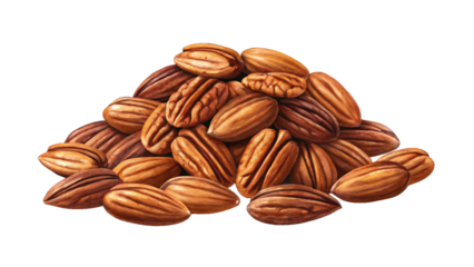 Pile of pecan nuts isolated on transparent background, showcasing their rich texture and natural goodness for healthy snacking and culinary use