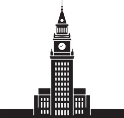 Iconic clock tower building silhouette for cityscapes