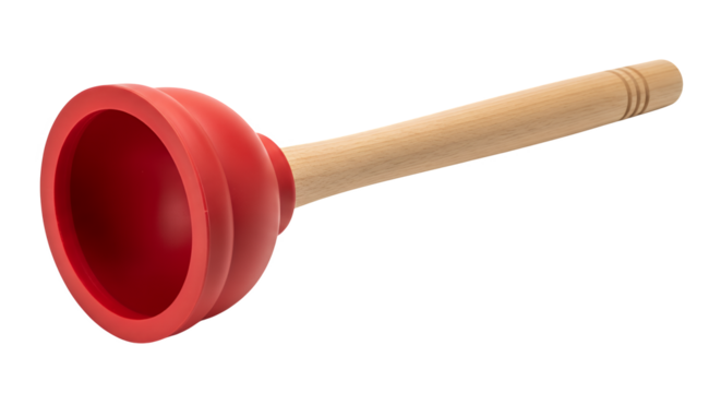 Red plunger with wooden handle isolated on white background