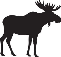 Black silhouette of a large male moose with impressive antlers standing animal wildlife