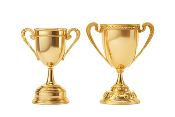 Fototapeta premium Two golden trophy cups, one with a handle and the other without a handle, on a Transparent background PNG