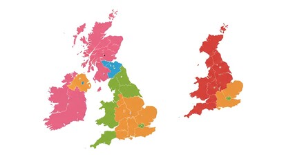 Map of the United Kingdom Showing Various Regions and Their Geographical Divisions