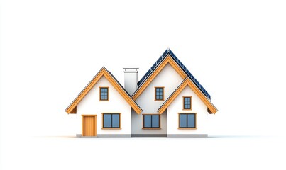 Fototapeta premium 3D model of a two-story house with solar panels on the roof, set against a white background