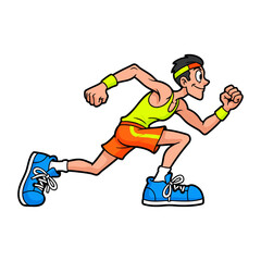 Young boy sprinting fast, cartoon athlete character in action