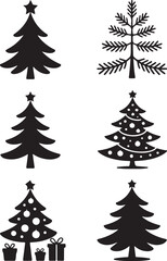 Obraz premium Festive Christmas tree silhouettes with gifts and stars