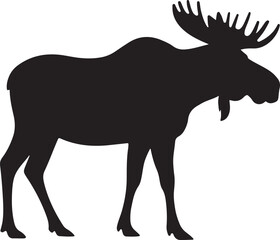 Black silhouette of a male moose with large antlers on a white background animal wildlife