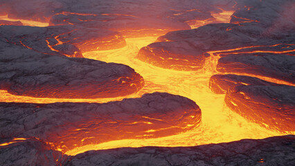 Abstract molten lava flow in bright orange tones background illustration. Ai generated.