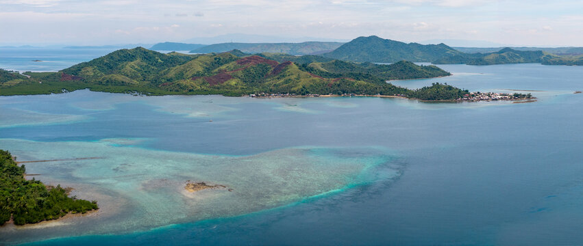 Scenic Aerial Panorama Drone Picture of Abanay Island with East and Middle Bucas Island in the Background, Siargao, Surigao del Norte, Mindanao Philippines