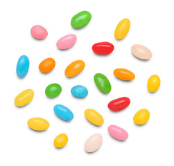 Colorful Jelly Beans Scattered on Transparent Background