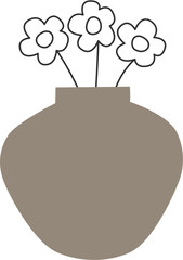 Three Outline Flowers in Earth Tone Vase Home Decor 