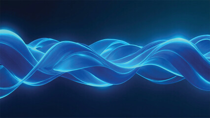 Abstract futuristic 3D background with flowing blue and cyan ribbons, smooth gradients, and glowing light effects. Perfect for digital design, wallpaper, and modern templates.
