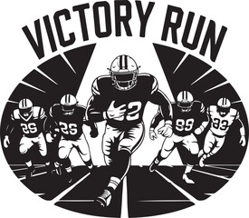 Dynamic football team running toward victory celebration