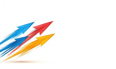 Three colorful paper airplane illustrations ascending on a white background with speed trails, symbolizing growth and progress. A vibrant design for business or directional concepts