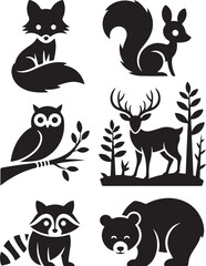 Charming forest creatures silhouette collection