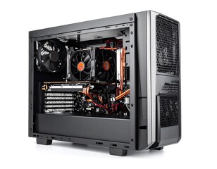Open computer case, internal components