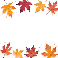 Obraz premium Colorful maple leaves in fall tones frame a clean white space, perfect for adding your custom text or message for seasonal promotions or greetings.
