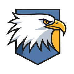 A powerful eagle head vector logo on a shield, perfect for a sports team mascot, patriotic business, or brand identity