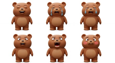 Obraz premium Cartoon brown bears with various expressions