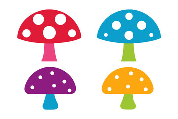 set of colorful Mushroom vector silhouette illustration isolated on white background