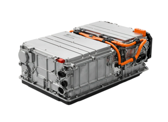 Electric vehicle battery pack isolated on transparent background