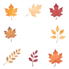 An assortment of colorful autumn leaves are displayed against a clean white background, perfect for seasonal designs and educational materials.