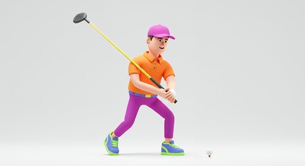 Colorful 3 d golf player illustration