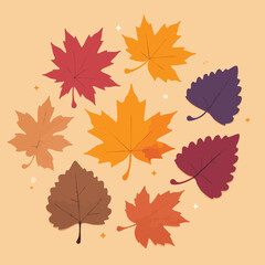 Obraz premium Various colorful autumn leaves are scattered on a soft tan backdrop in this illustration great for seasonal designs or greeting cards.