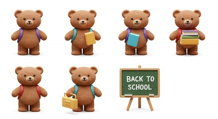 Obraz premium Cute teddy bears back to school