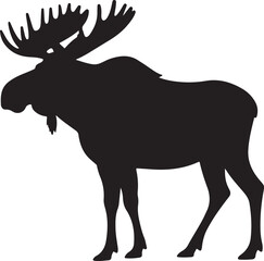 Obraz premium Black Silhouette of a Large Moose with Antlers on White Background Keywords: moose, silhouette