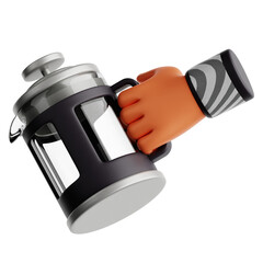 Hand With French Press 3D Illustration