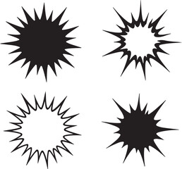 Vector Starburst Signs: Four Black Icons Isolated on White Background, Dramatic Symbol Set