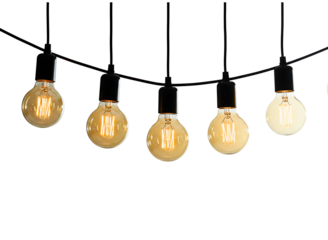 Vintage edison bulb string lights isolated on transparent background