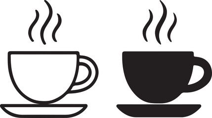Hot Coffee Cup Icon: Vector Symbol, Sign, Isolated Background, Black and White, Simple Design