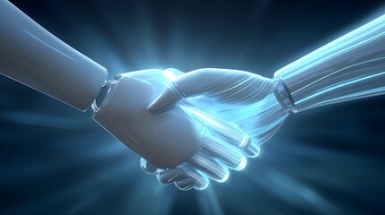 Robotic hands in a handshake.