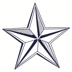 Obraz premium A stylized nautical star compass rose design with bold dark blue outlines and hatching detail