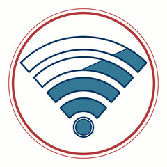 Modern blue and white wifi symbol with red circular border on a white background
