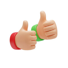 3d two thumbs up cartoon hands isolated on transparent background