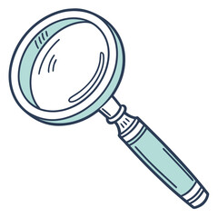 Simple hand drawn magnifying glass icon with teal handle and dark blue outline