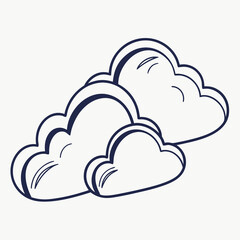 Stylized hand drawn outline of three fluffy clouds against a white background