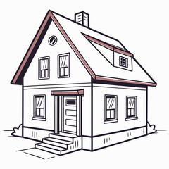 Stylized illustration of a charming two story house with a pitched roof and dormer window