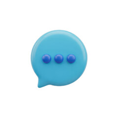 3d blue speech bubble with three dots isolated on transparent background