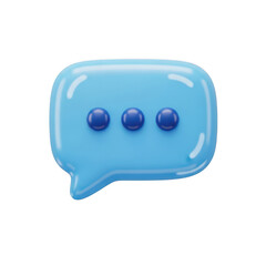 3d blue speech bubble with three dots isolated on transparent background