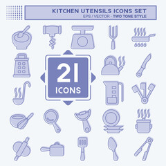Icon Set Kitchen Utensils. related to Education symbol. two tone style. design editable