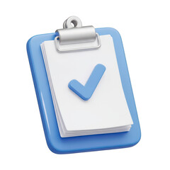 3d blue clipboard with check mark isolated on transparent background